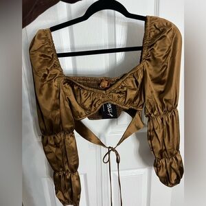 Brown satin crop top